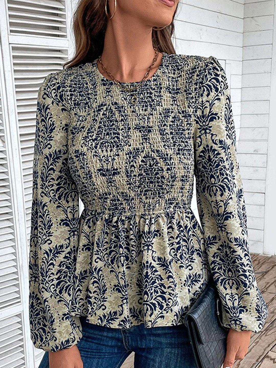 stylecast navy blue floral print bell sleeve top