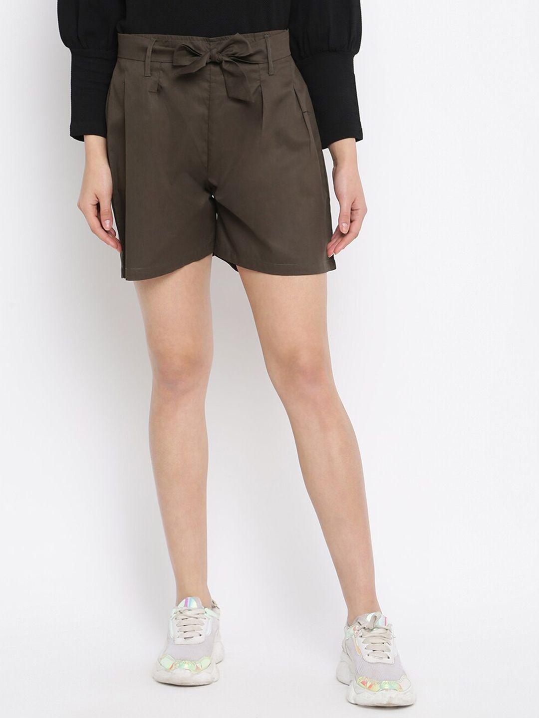 dressberry women coffee brown mid-rise cotton regular shorts