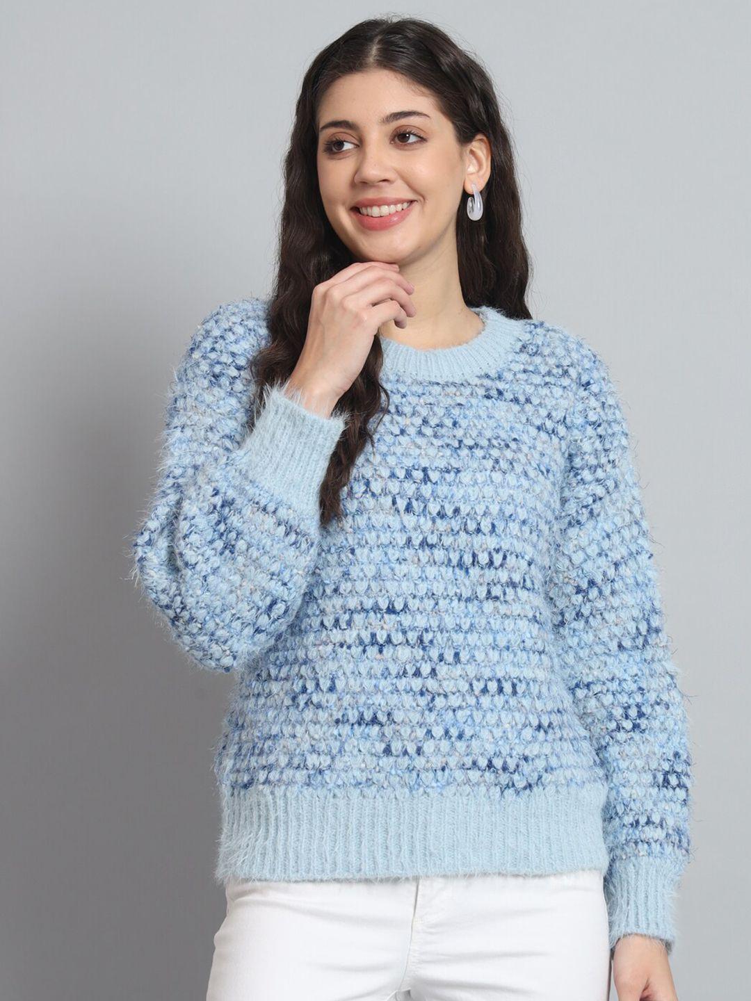 chemistry women blue printed woollen sweater vest