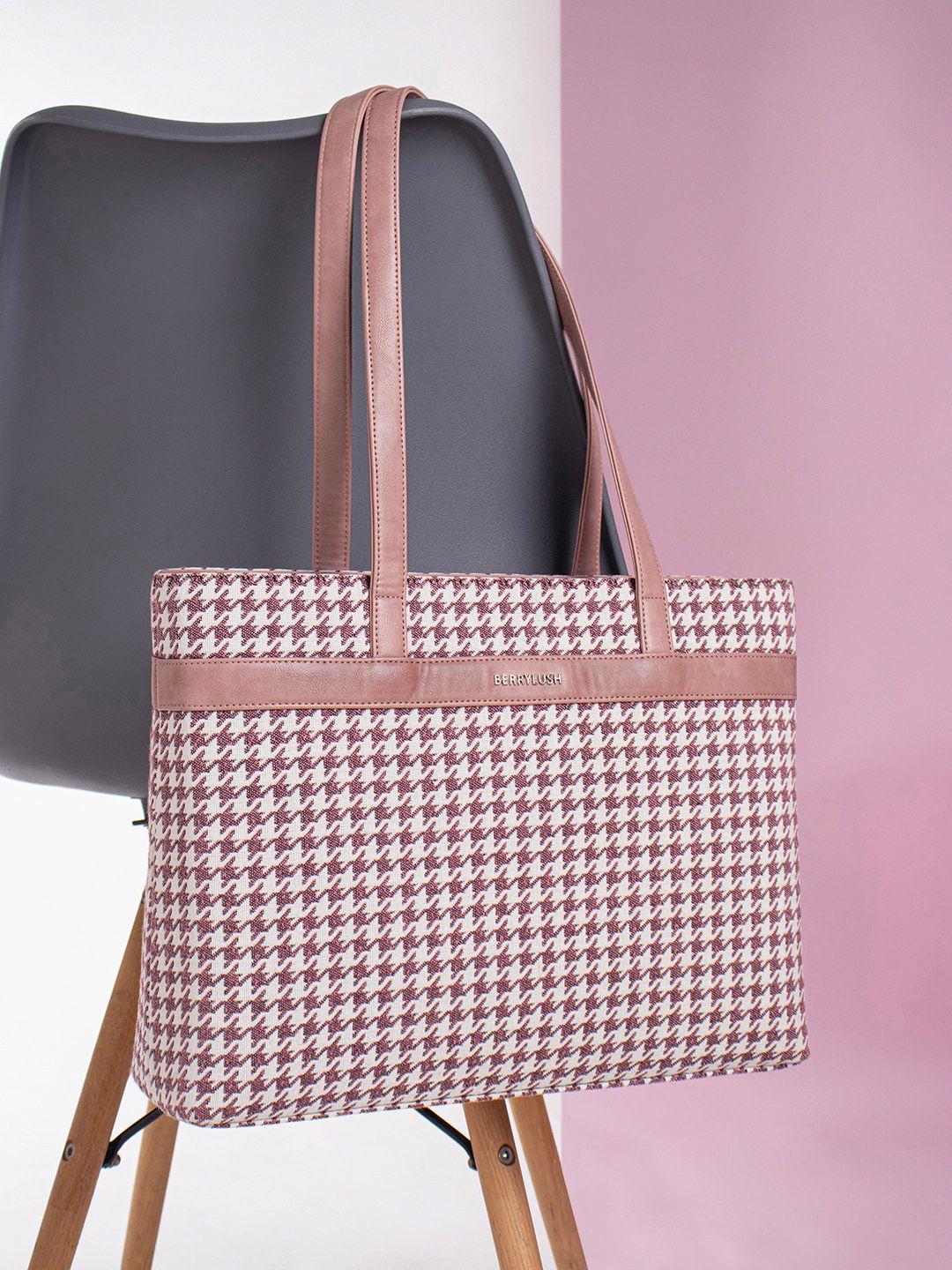 berrylush pink checked printed structured handheld bag