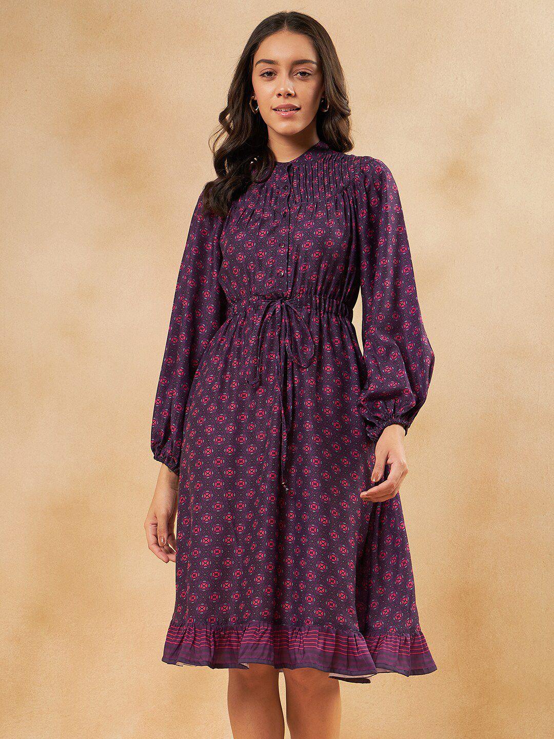 femella floral printed puff sleeve fit & flare dress