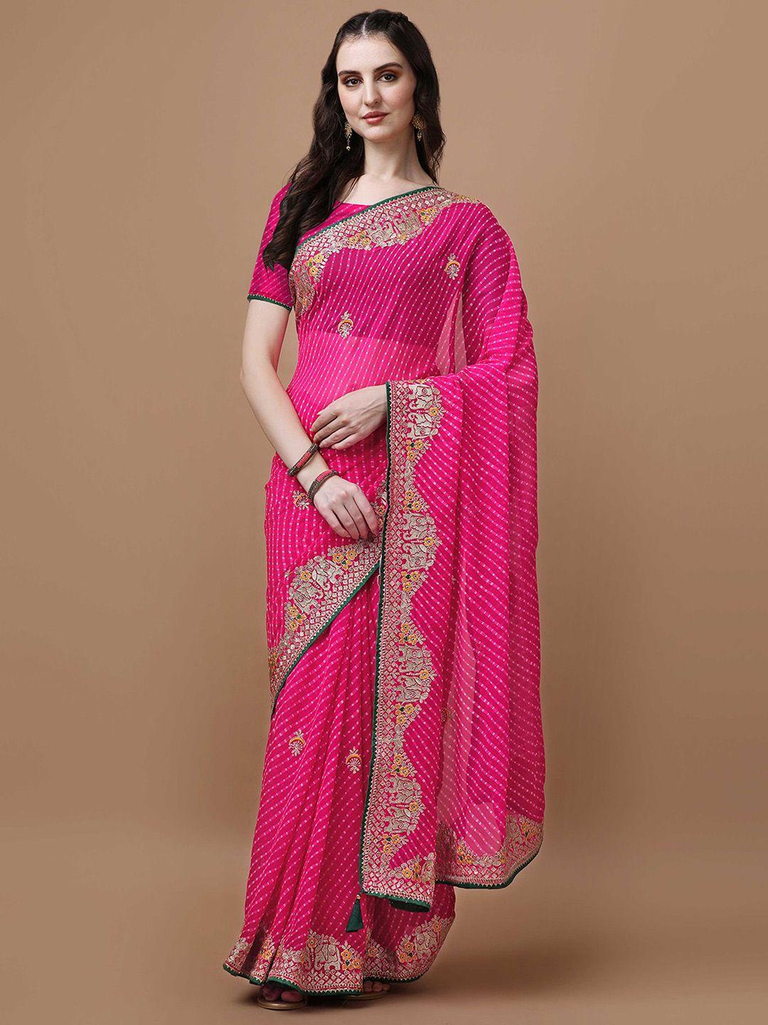 mitera pink bandhani poly georgette designer bandhani saree