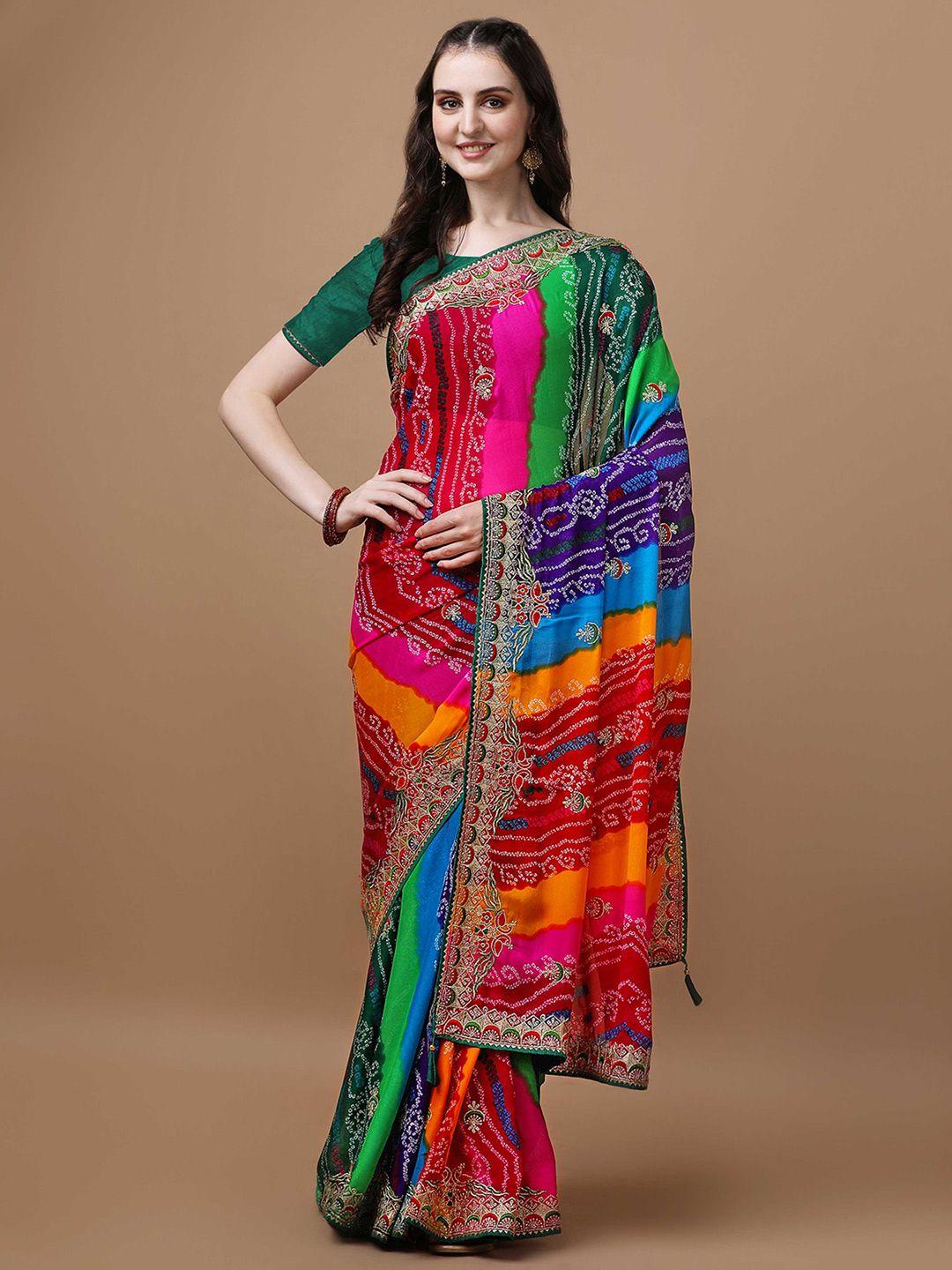 mitera multicoloured bandhani poly georgette designer bandhani saree