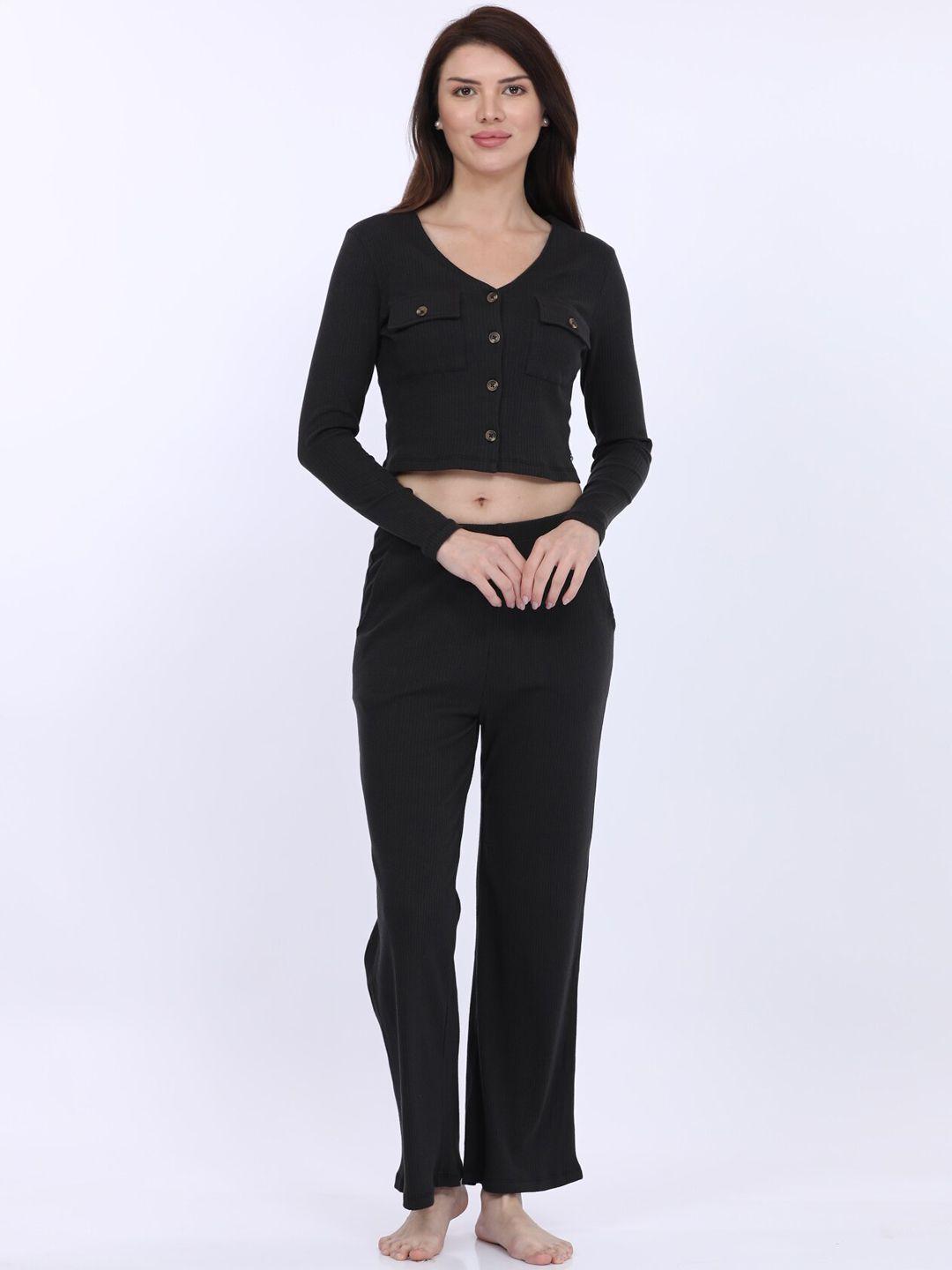 maysixty ribbed v-neck crop night suit