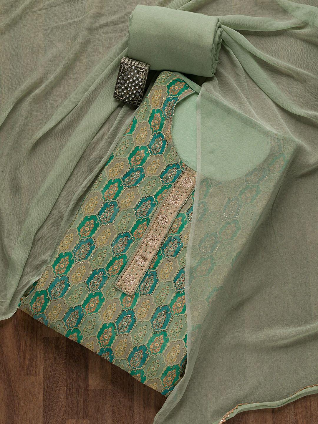 koskii green embroidered unstitched dress material