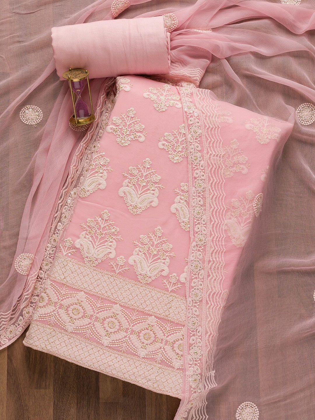 koskii pink embroidered unstitched dress material