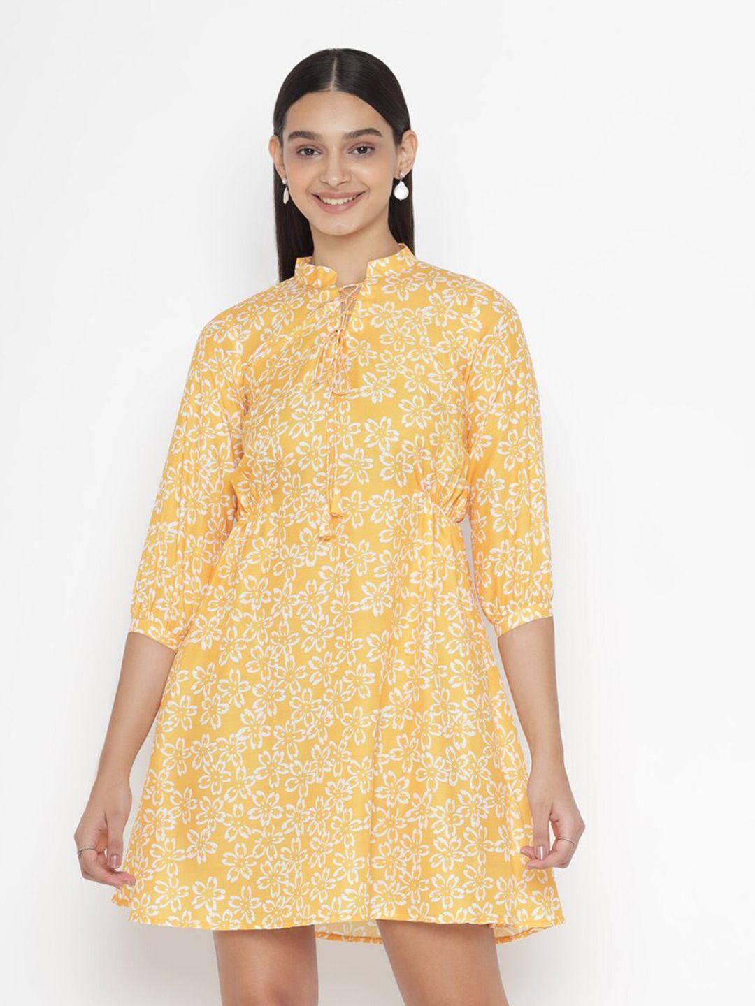 octics yellow print a-line midi dress