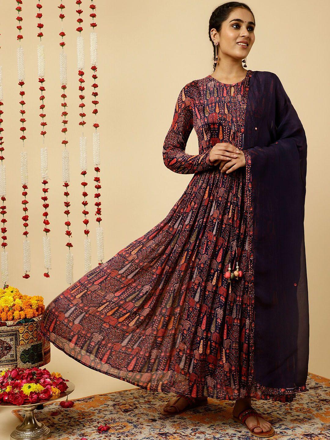 jaipur kurti tribal printed anarkali kurta wwith dupatta