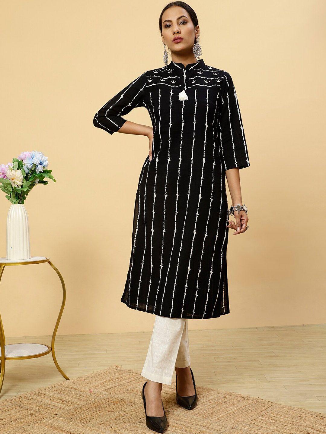 jaipur kurti women black printed thread work kurta