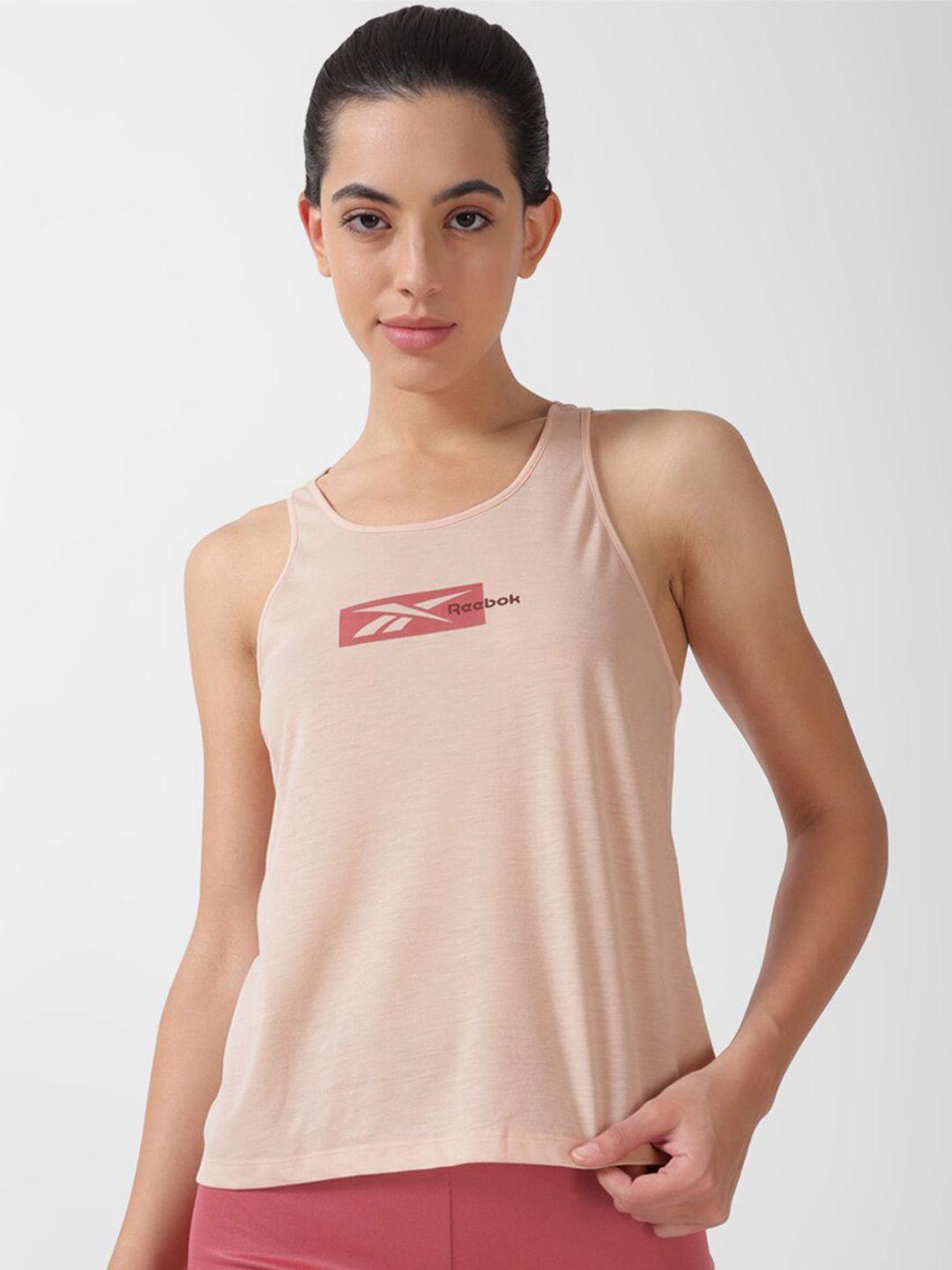 reebok brand logo printed round neck slim fit tank top