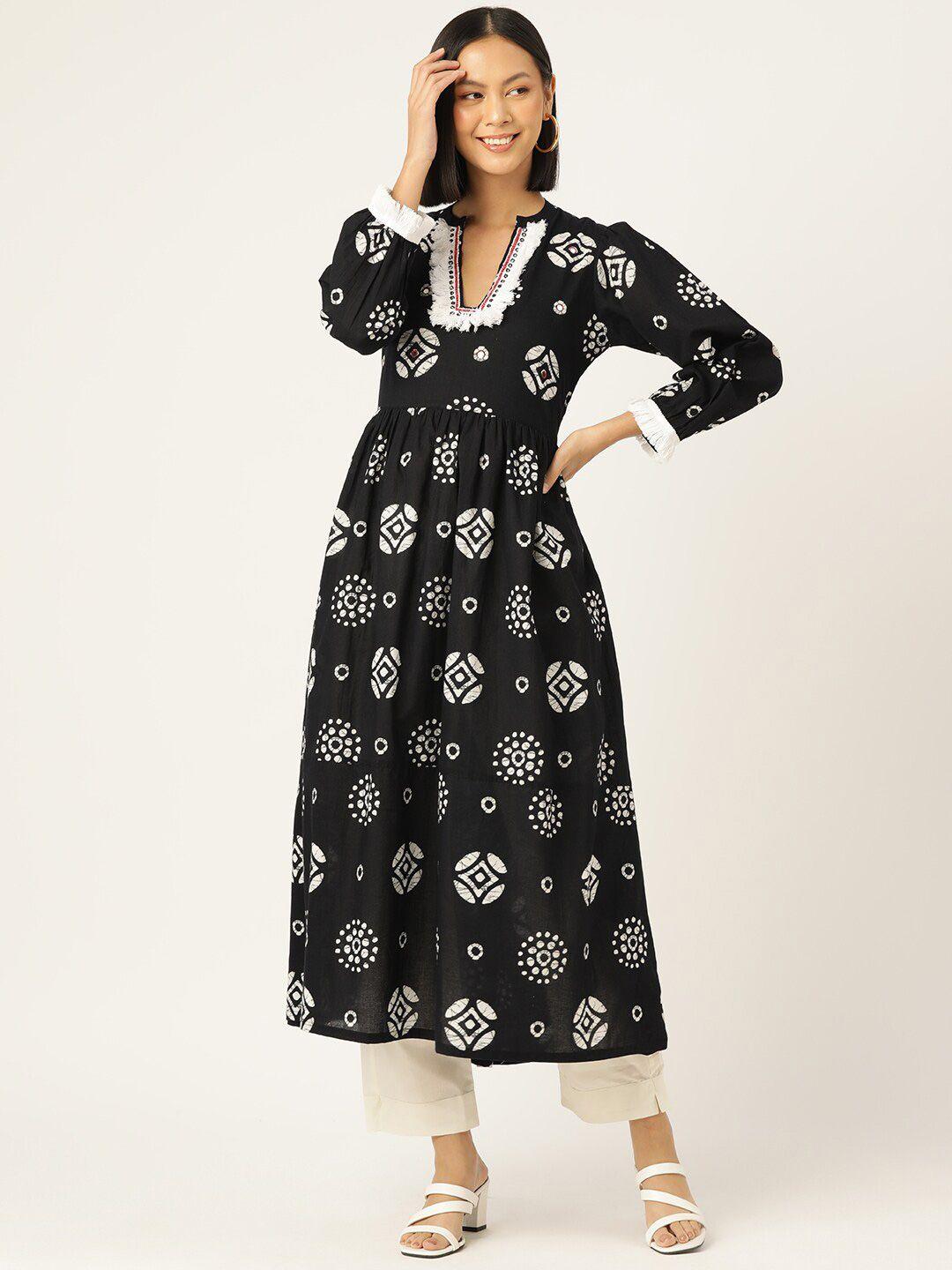 jaipur morni black tribal print fit & flare maxi dress