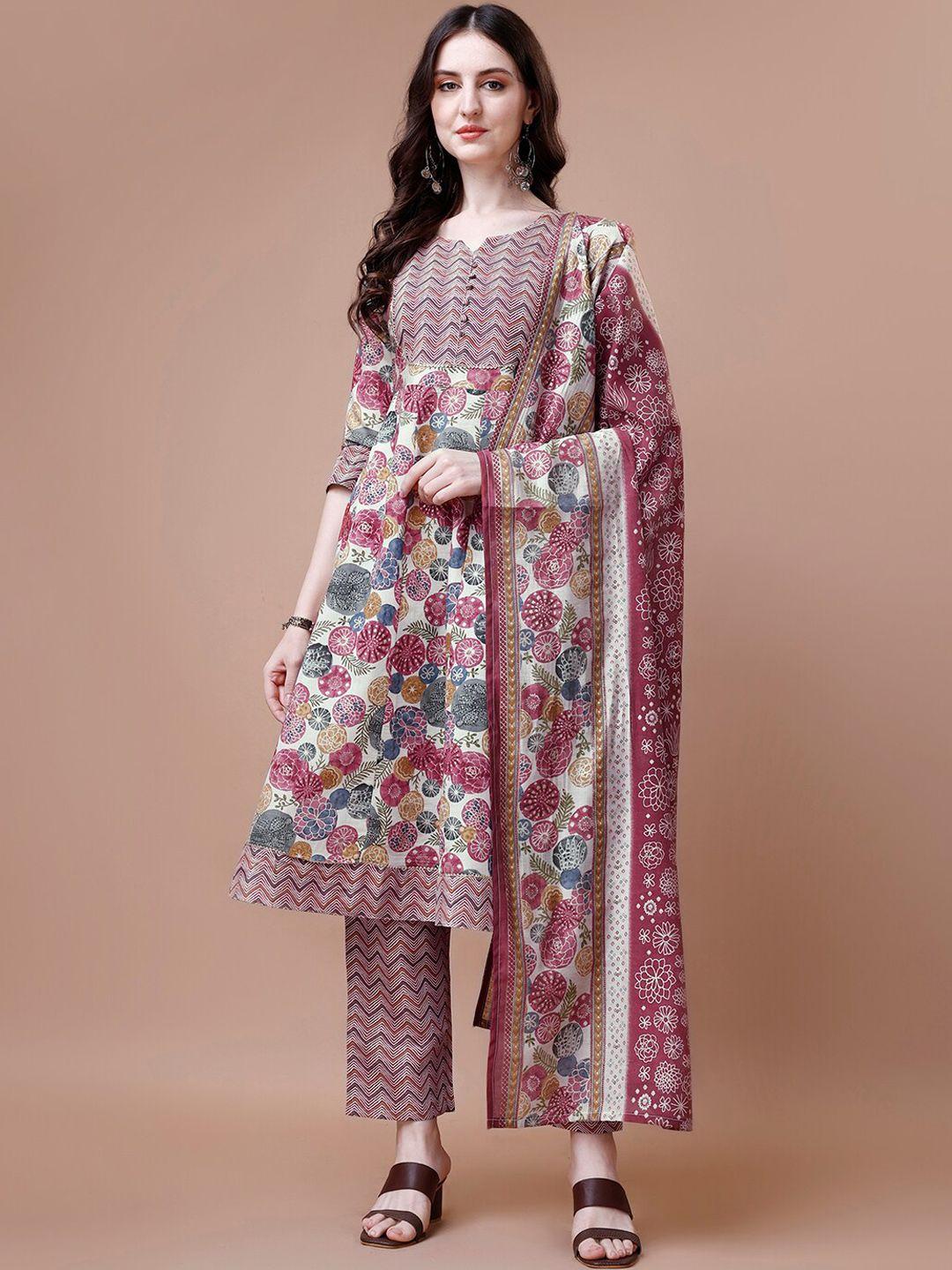 kalini ethnic motifs printed gotta chanderi silk anarkali kurta & trouser with dupatta