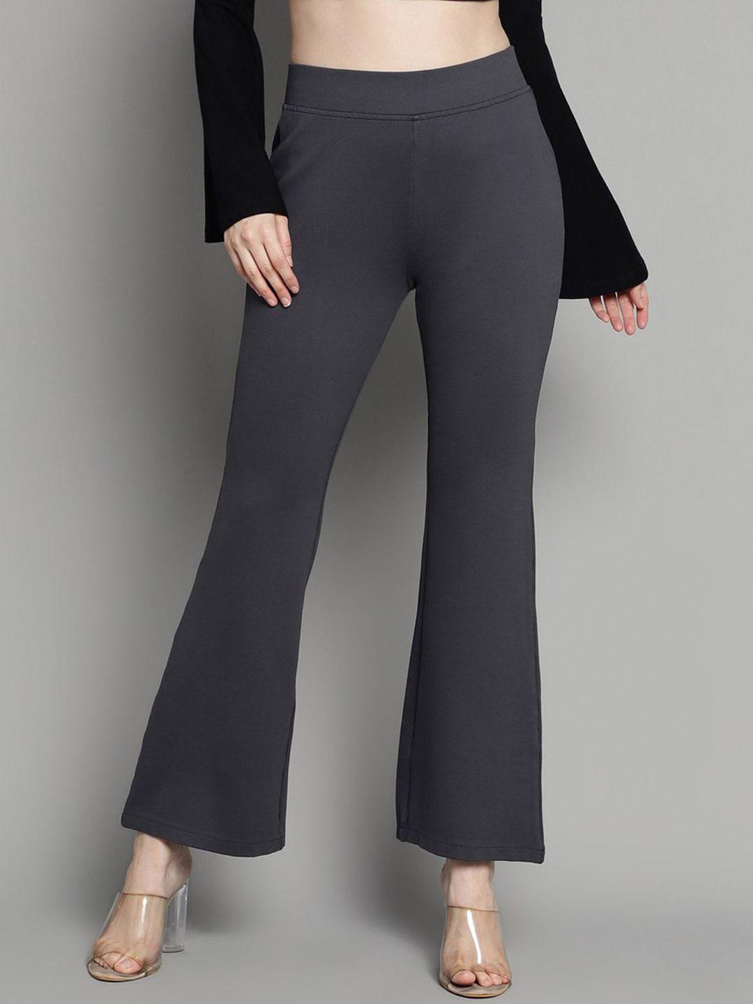 xpose women grey comfort flared high-rise trousers