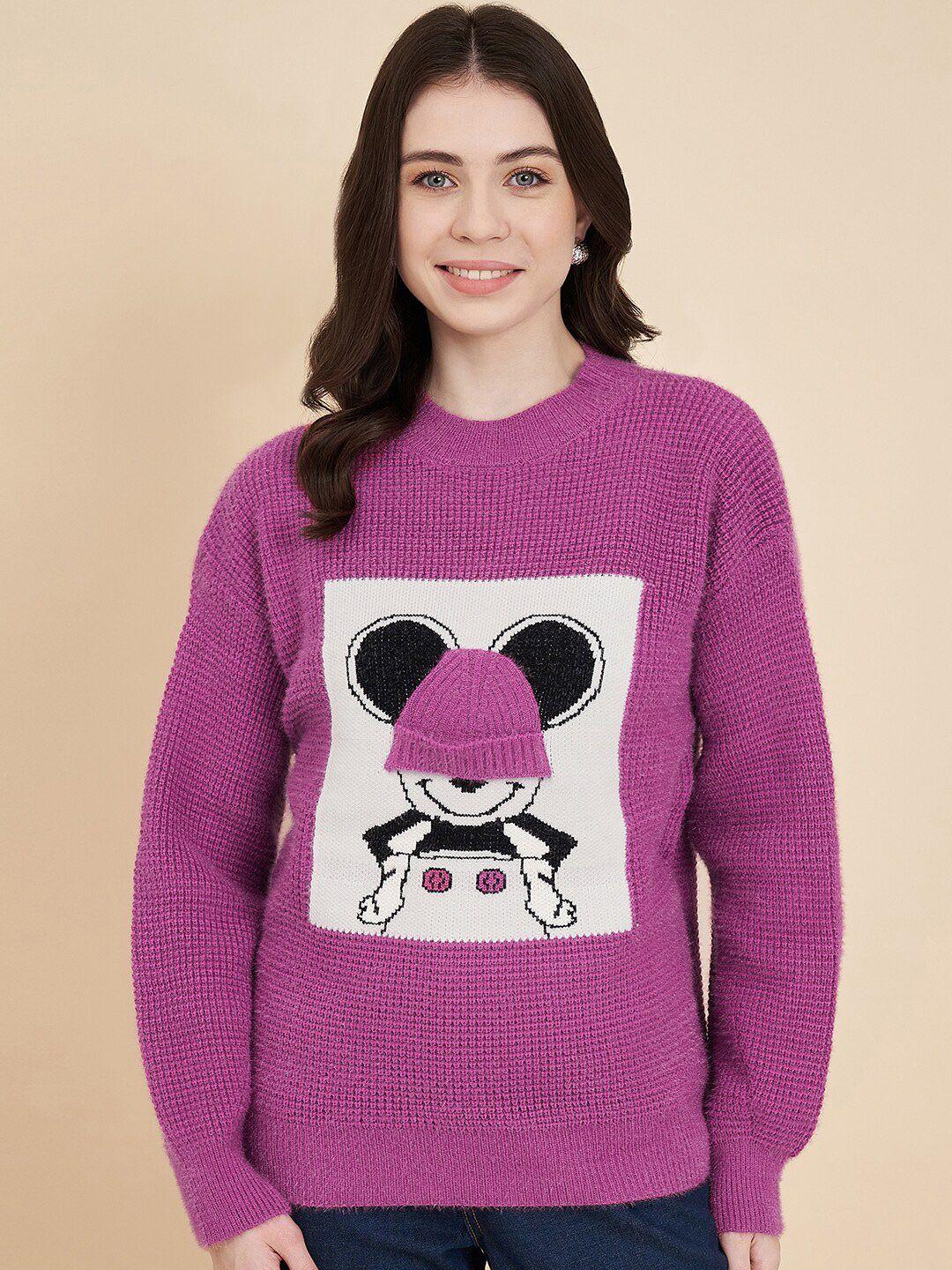 chemistry women purple humour and comic printed woollen pullover