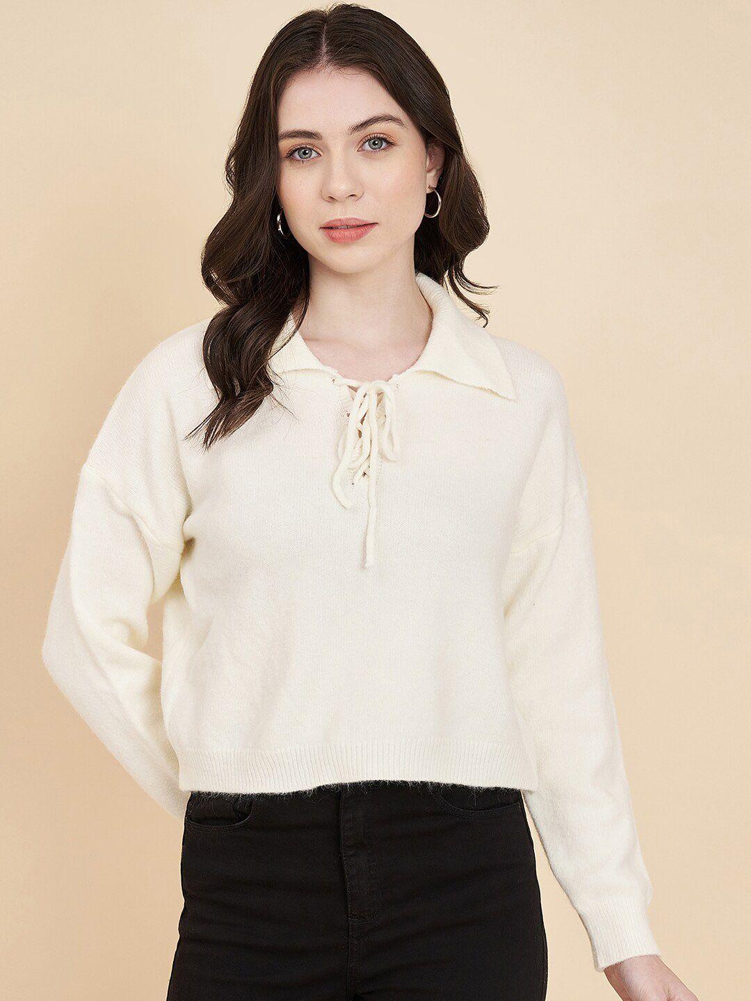 chemistry women cream-coloured woollen pullover