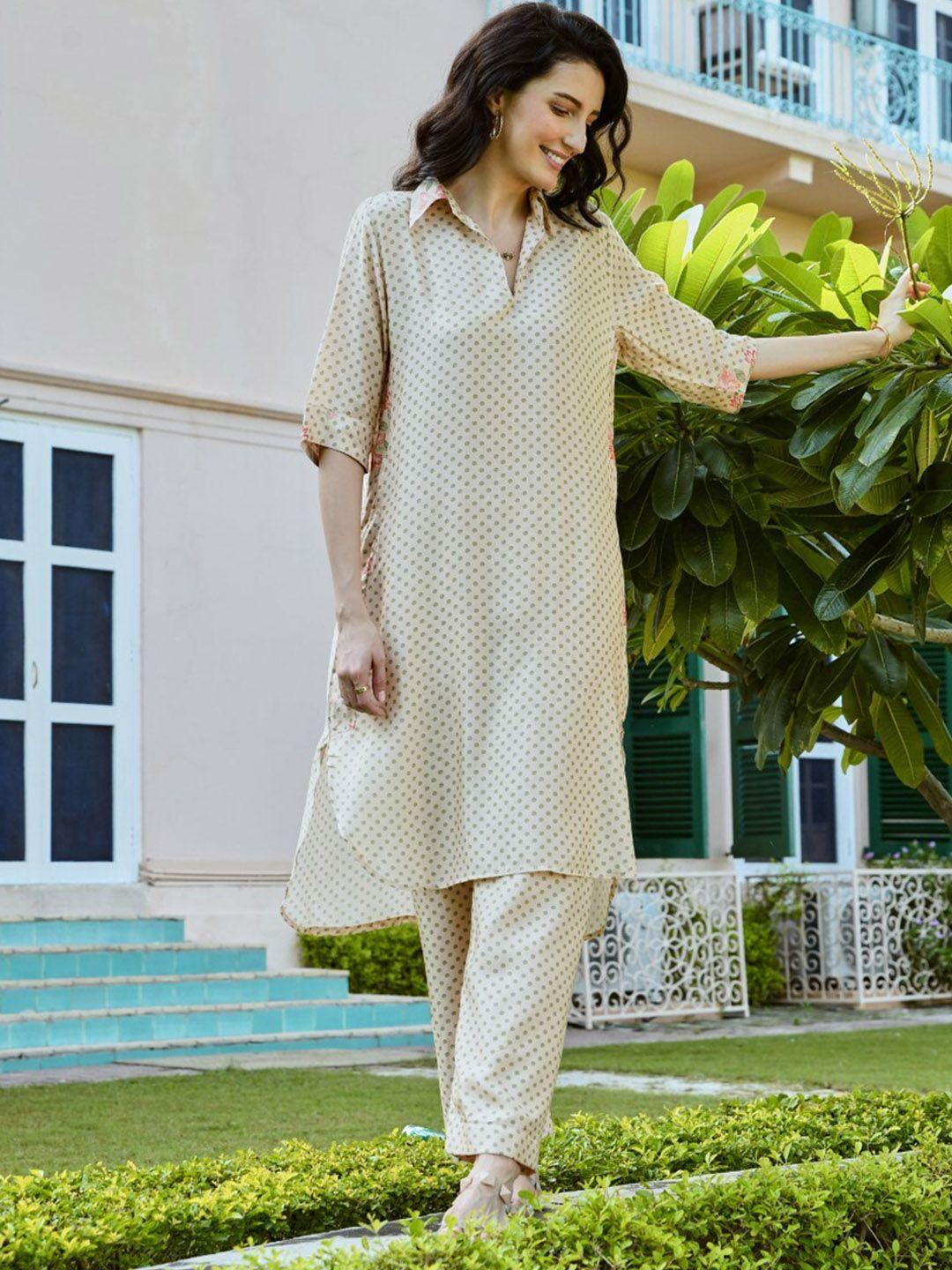 karaj jaipur women cream-coloured printed regular