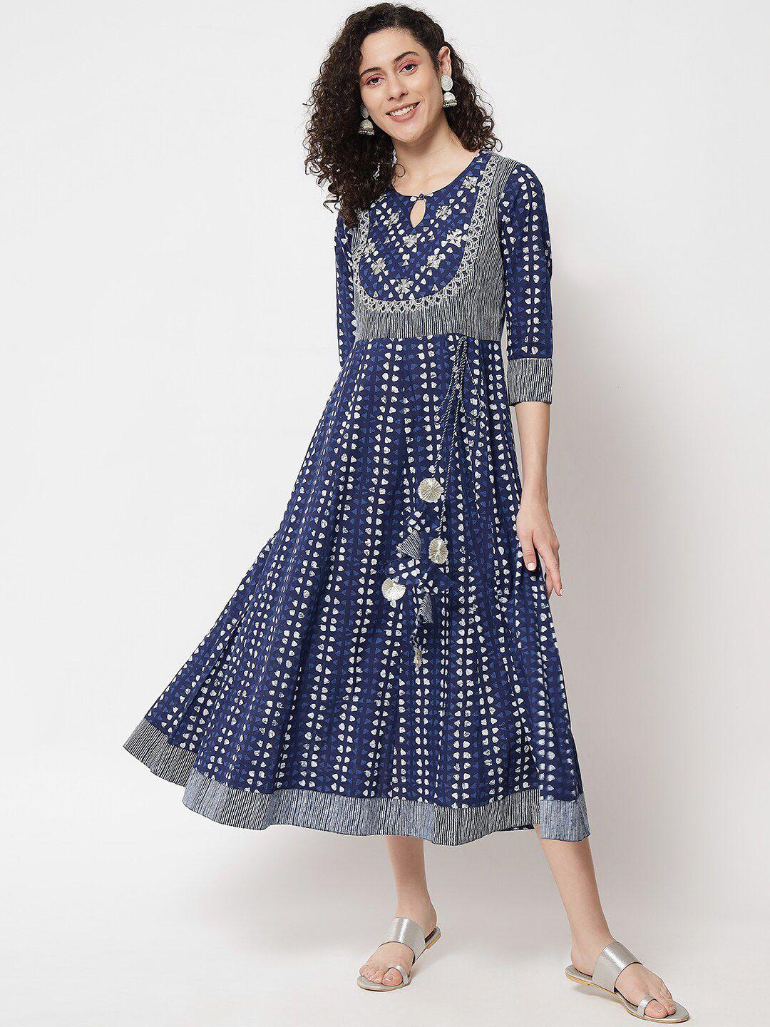 kalini ethnic motifs printed pure cotton fit and flare midi ethnic dresses