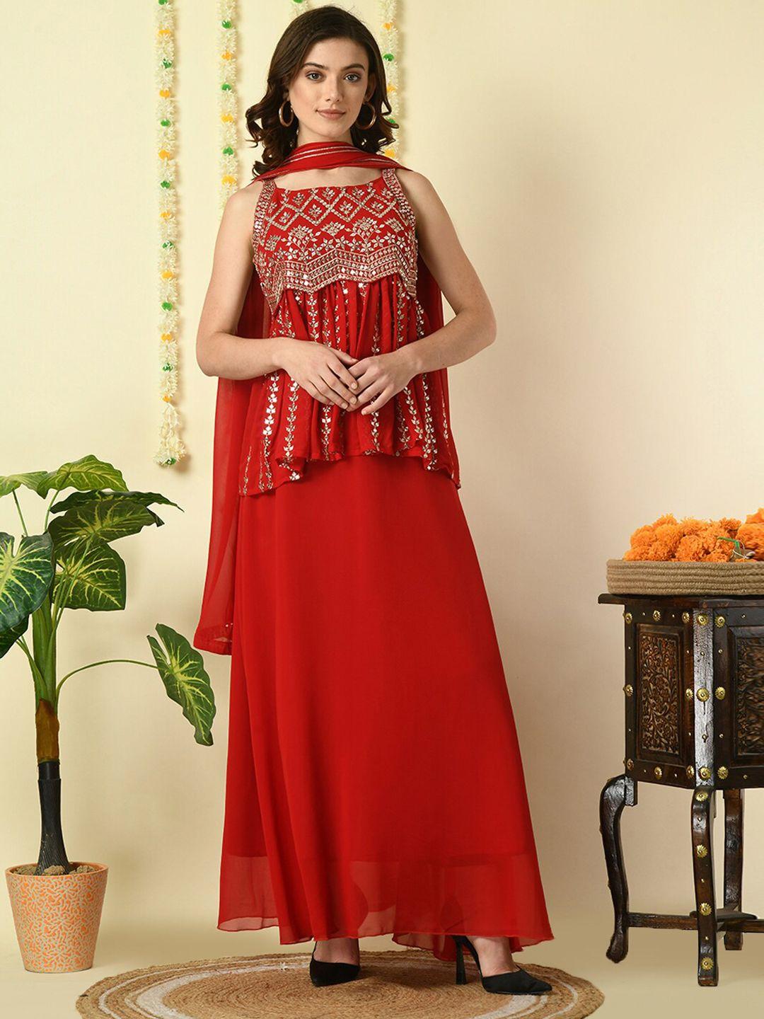 kalini ethnic motifs embroidered a-line top with skirt & dupatta