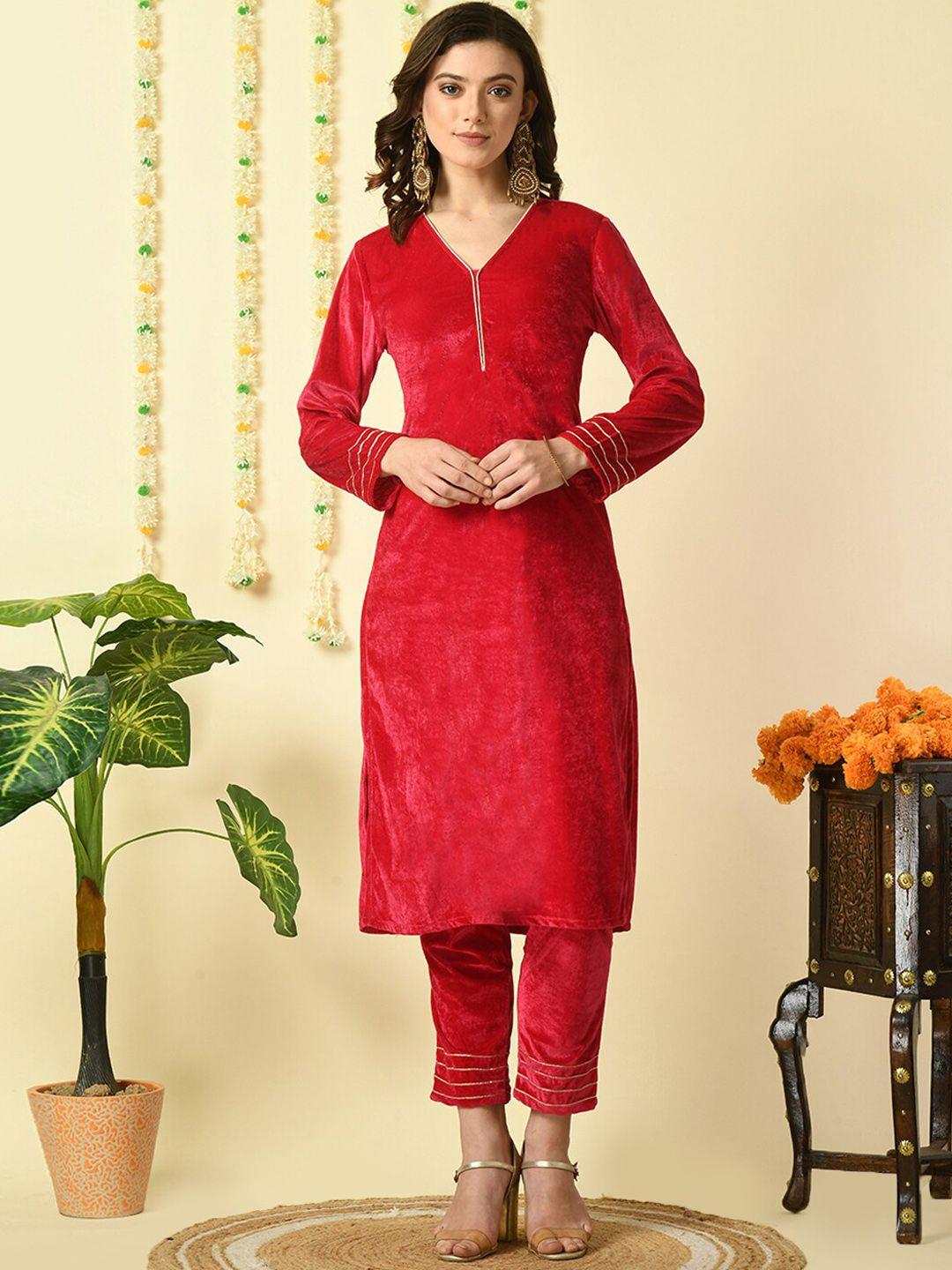 kalini v-neck straight velvet kurta with trousers