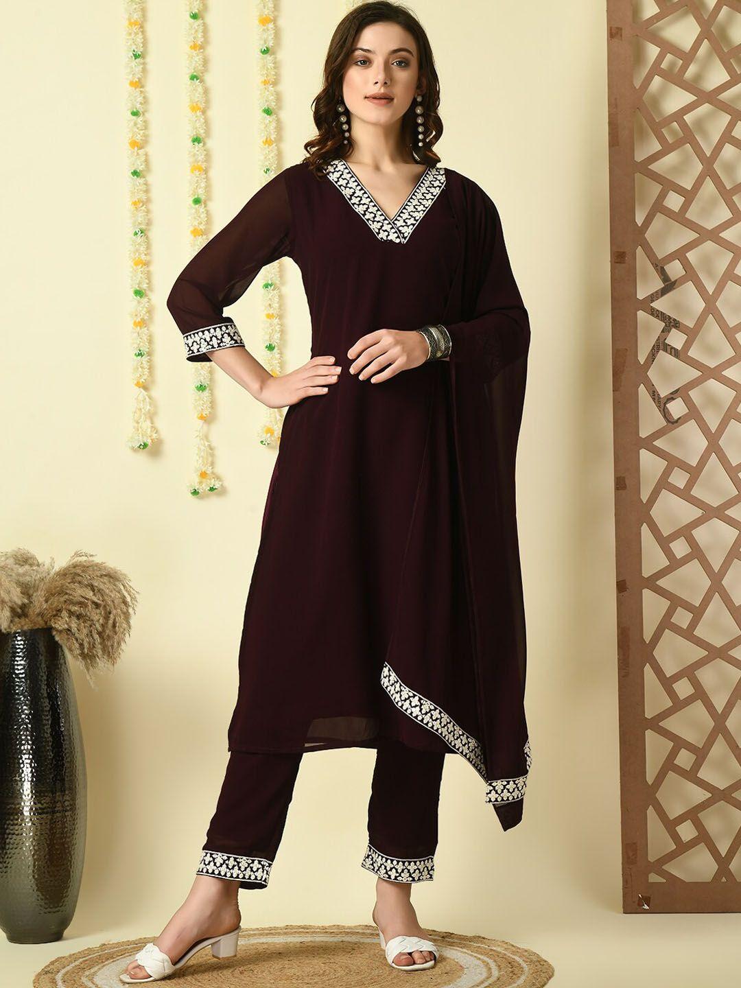 kalini thread work georgette kurta with trousers & dupatta