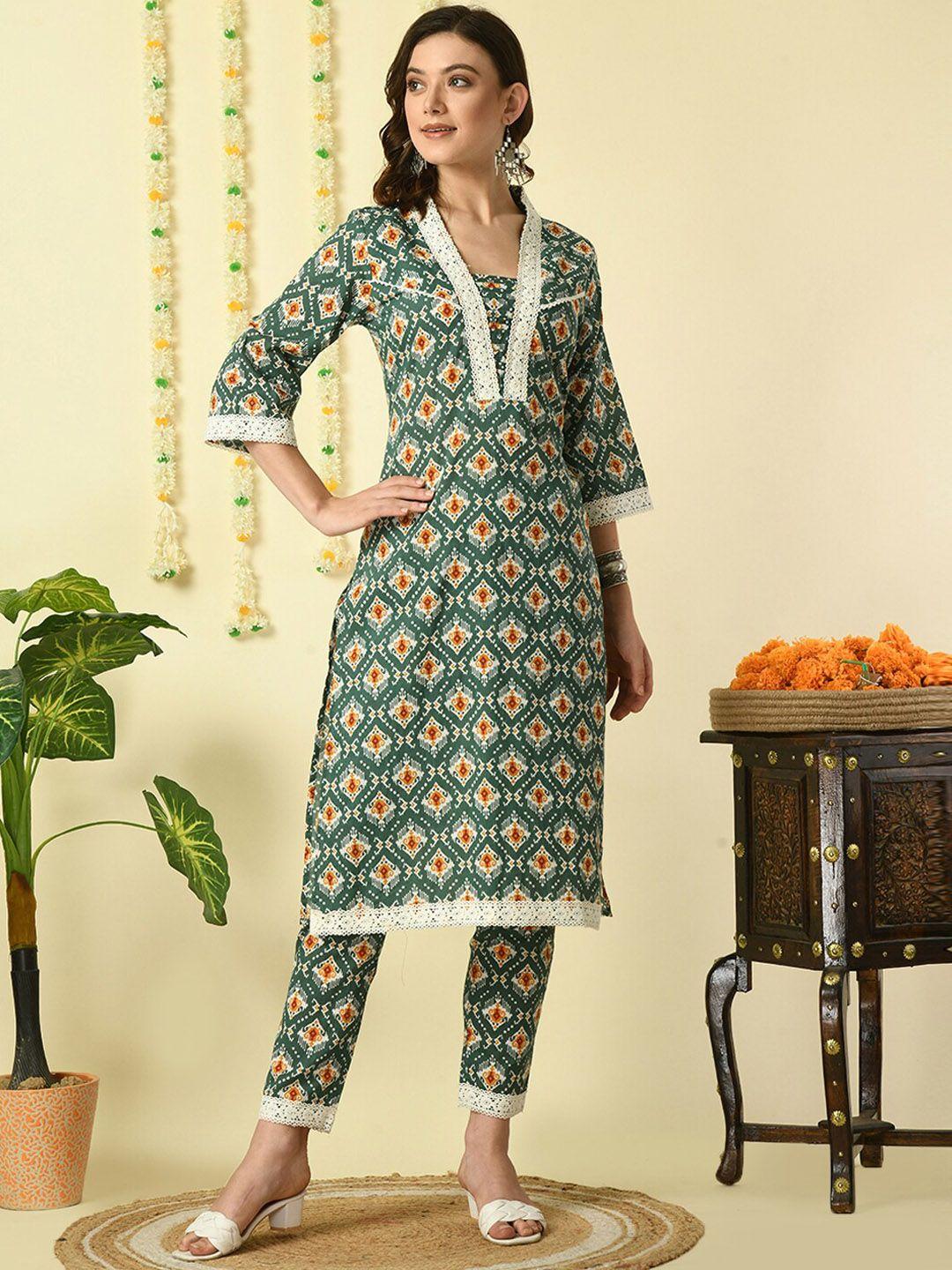 kalini ethnic motifs printed pure cotton straight kurta & trouser with dupatta