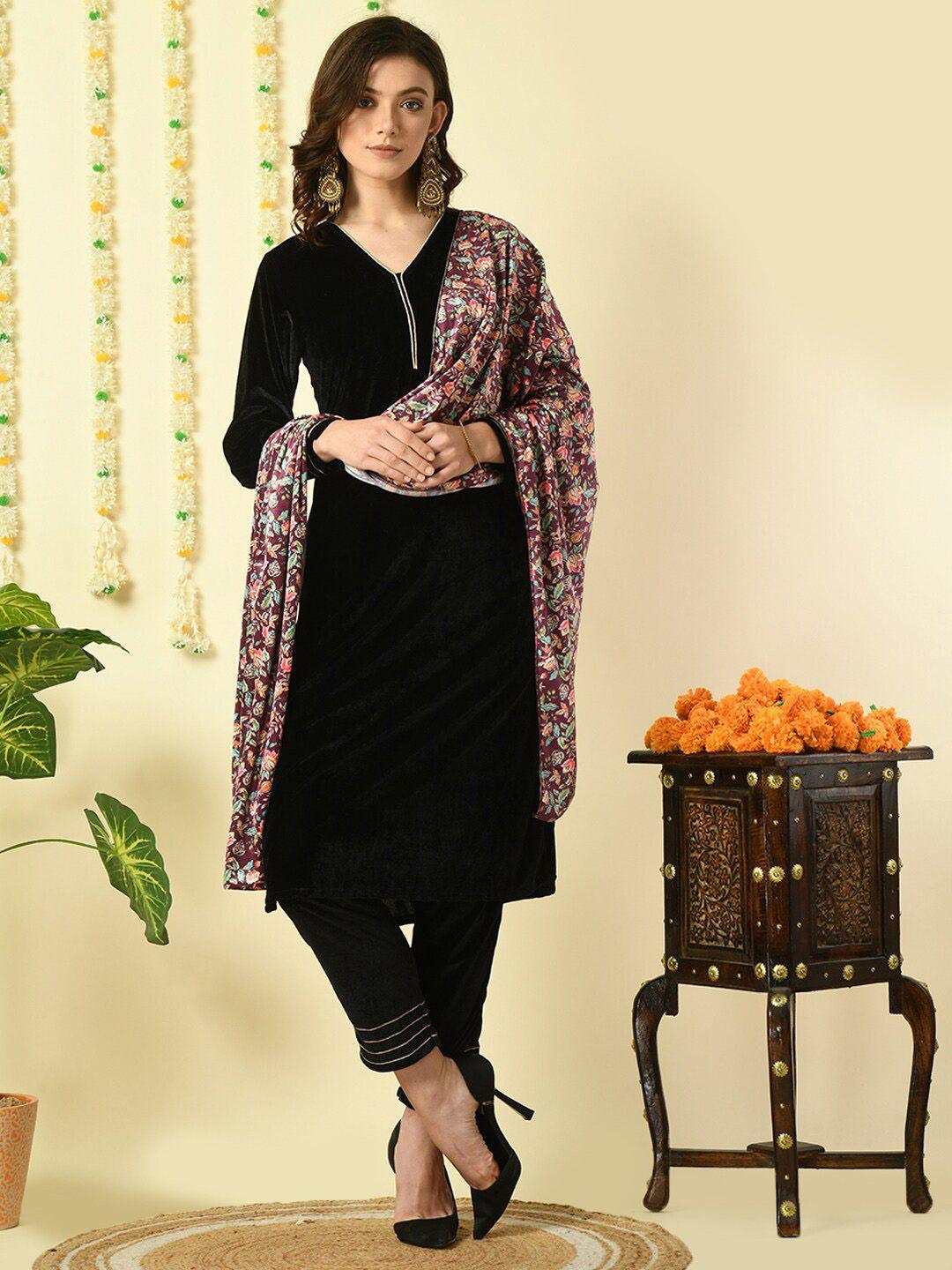 kalini v-neck straight velvet kurta with trousers