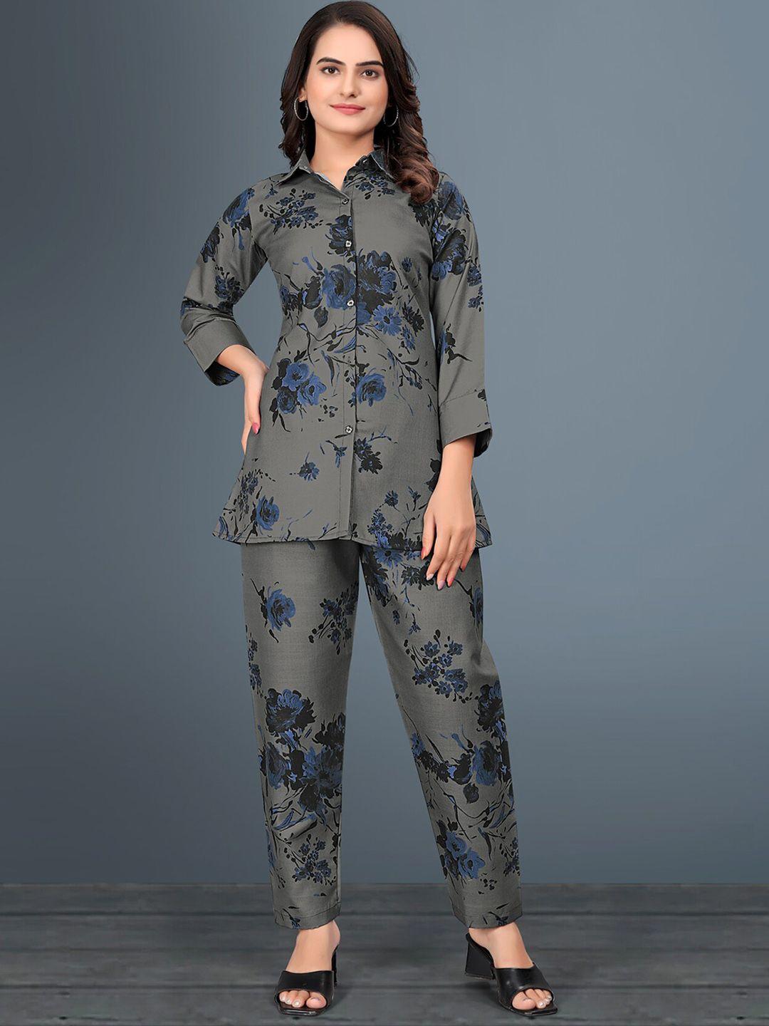 jinax women grey printed regular kurta with palazzos