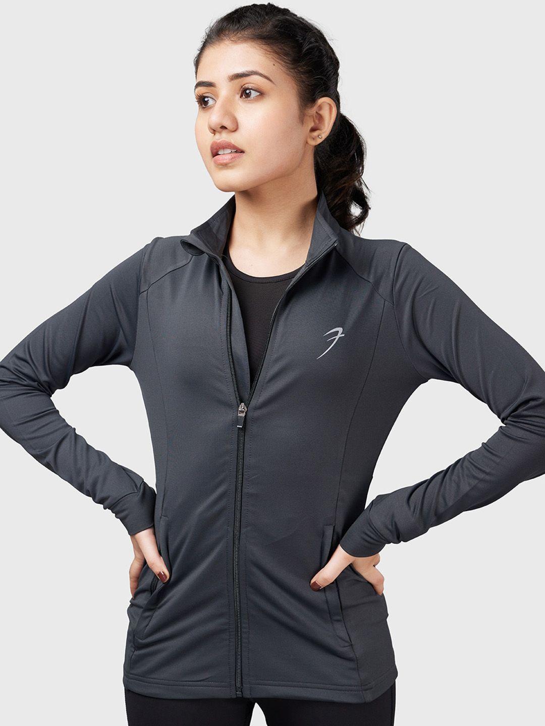 fuaark women grey lightweight antimicrobial training or gym sporty jacket