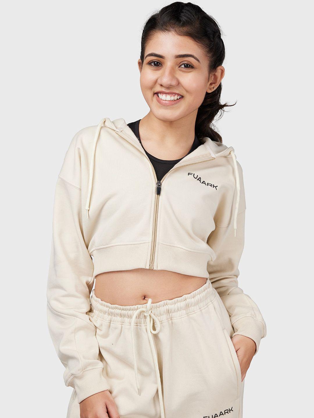 fuaark women beige lightweight antimicrobial crop training or gym sporty jacket