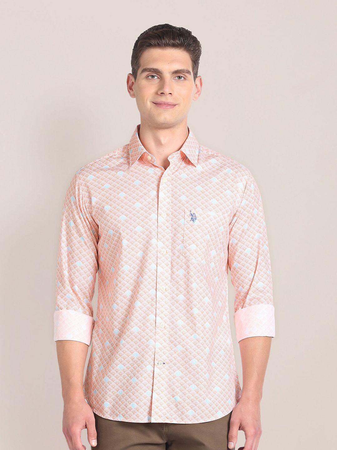 u.s. polo assn. men orange printed casual shirt