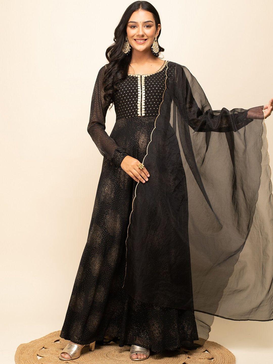 fiorra women black ethnic motifs regular kurta with dupatta