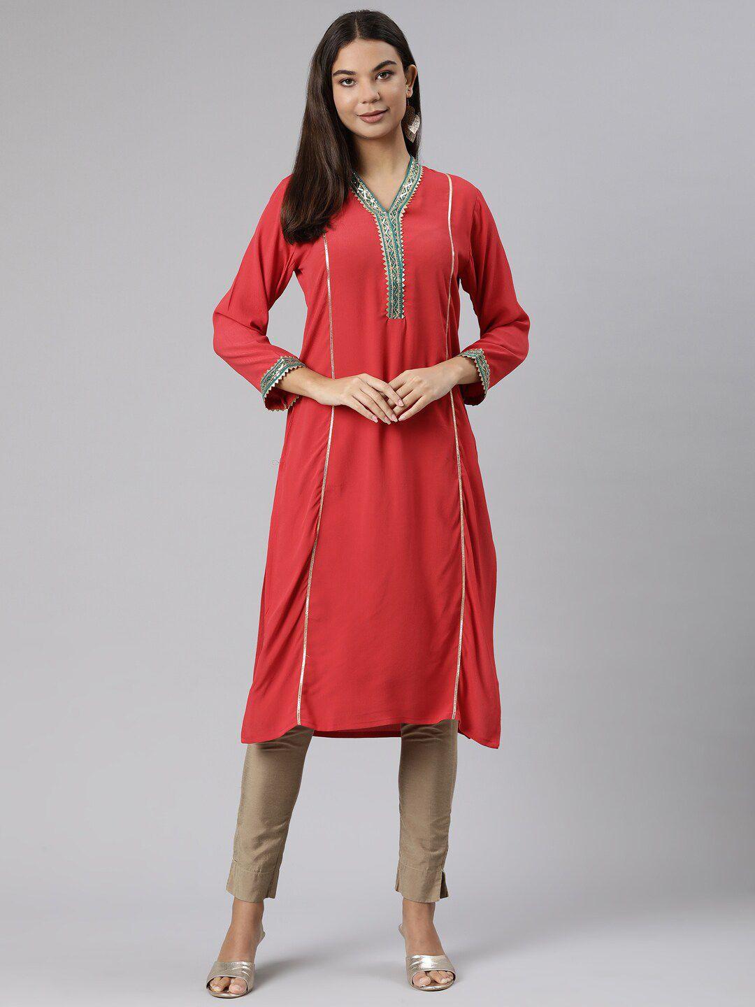 neerus v-neck gotta patti chiffon kurta