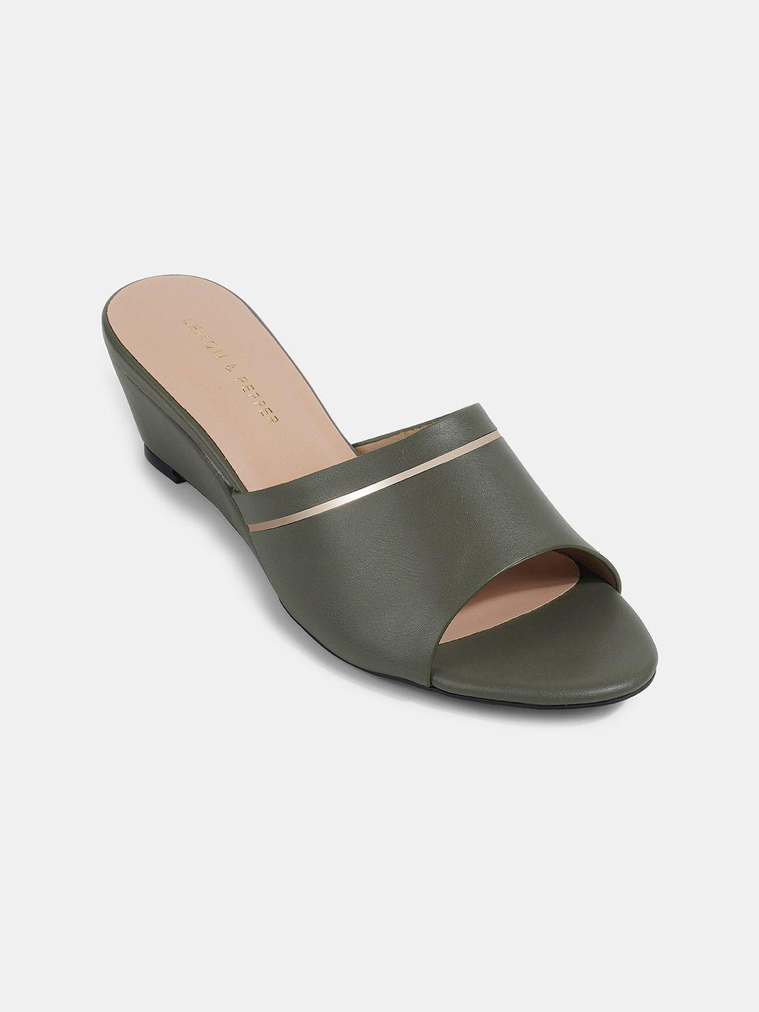 lemon & pepper open toe wedge mules