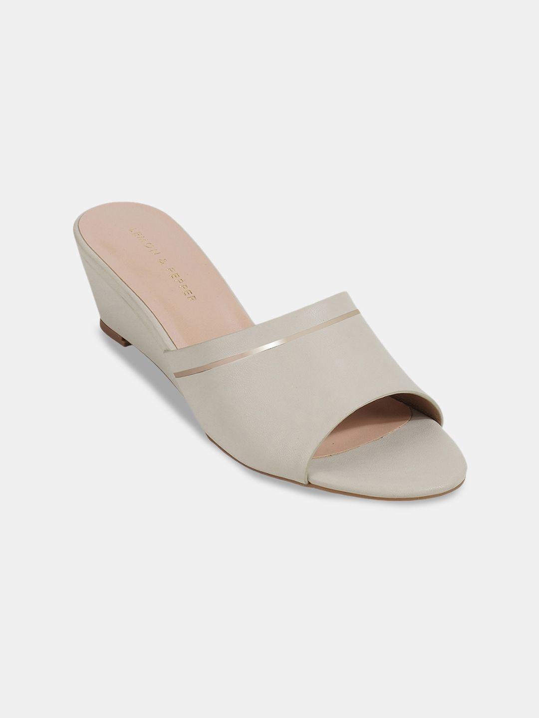 lemon & pepper grey pu wedge mules