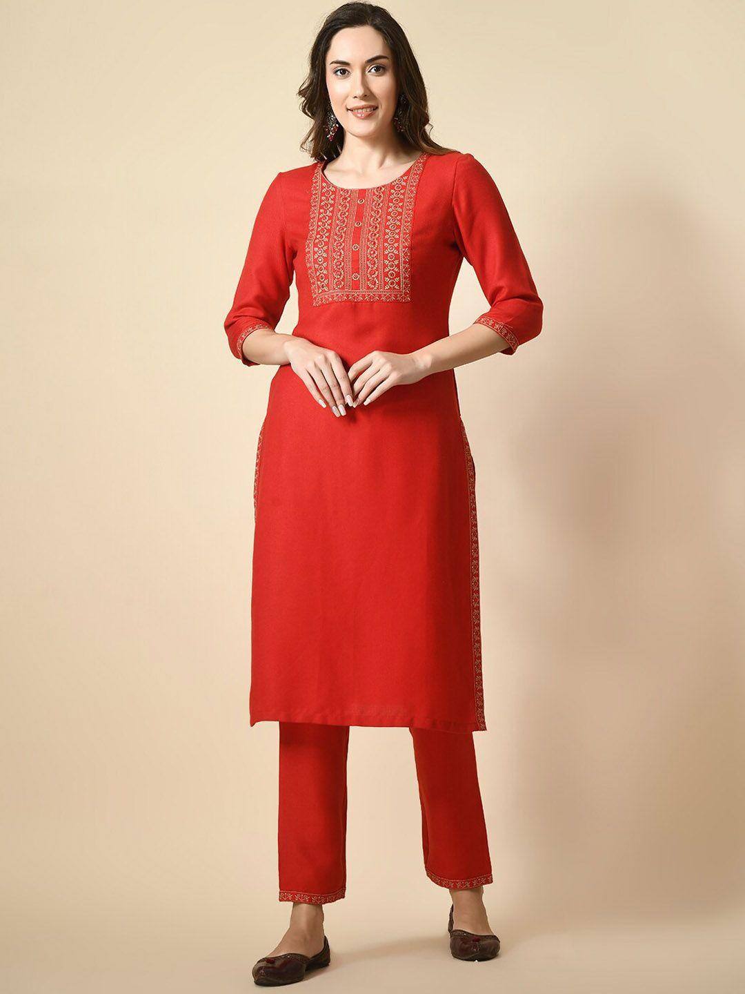 meesan floral embroidered straight kurta with trousers