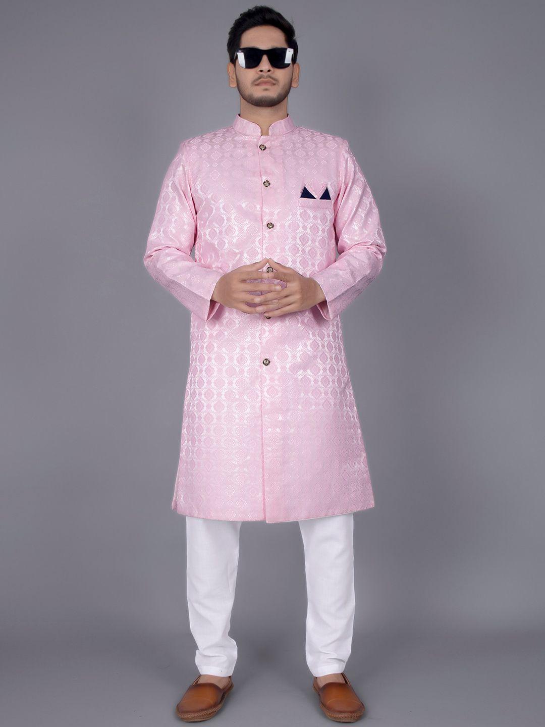 amzira self design mandarin collar cotton sherwani set