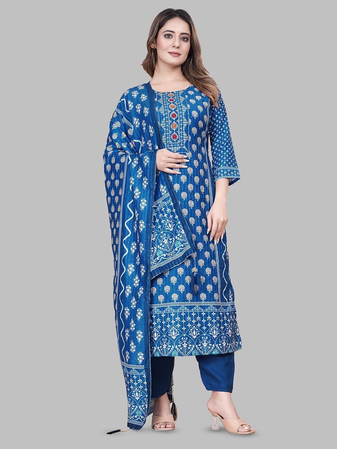 n n enterprise embroidered pure cotton kurta & trousers with dupatta