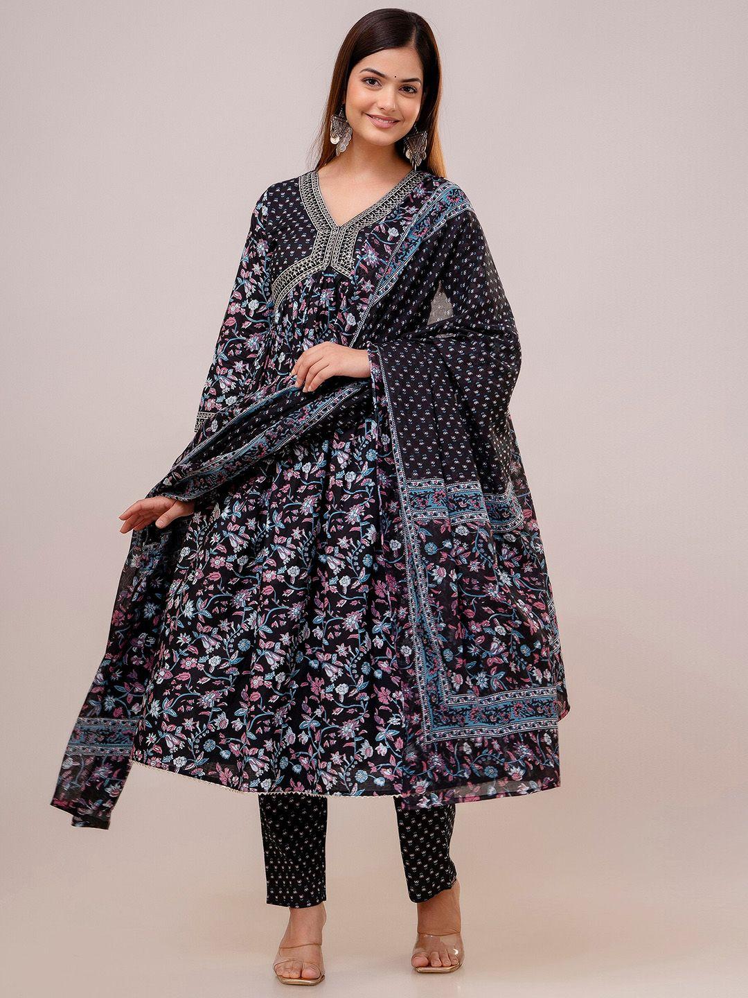 kalini ethnic motifs printed empire thread work kurta with trousers & dupatta