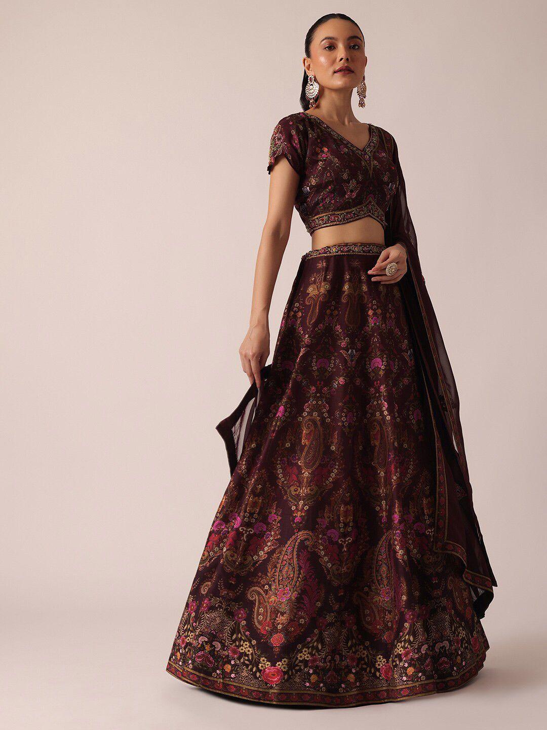 kalki fashion brown embroidered ready to wear lehenga & blouse with dupatta