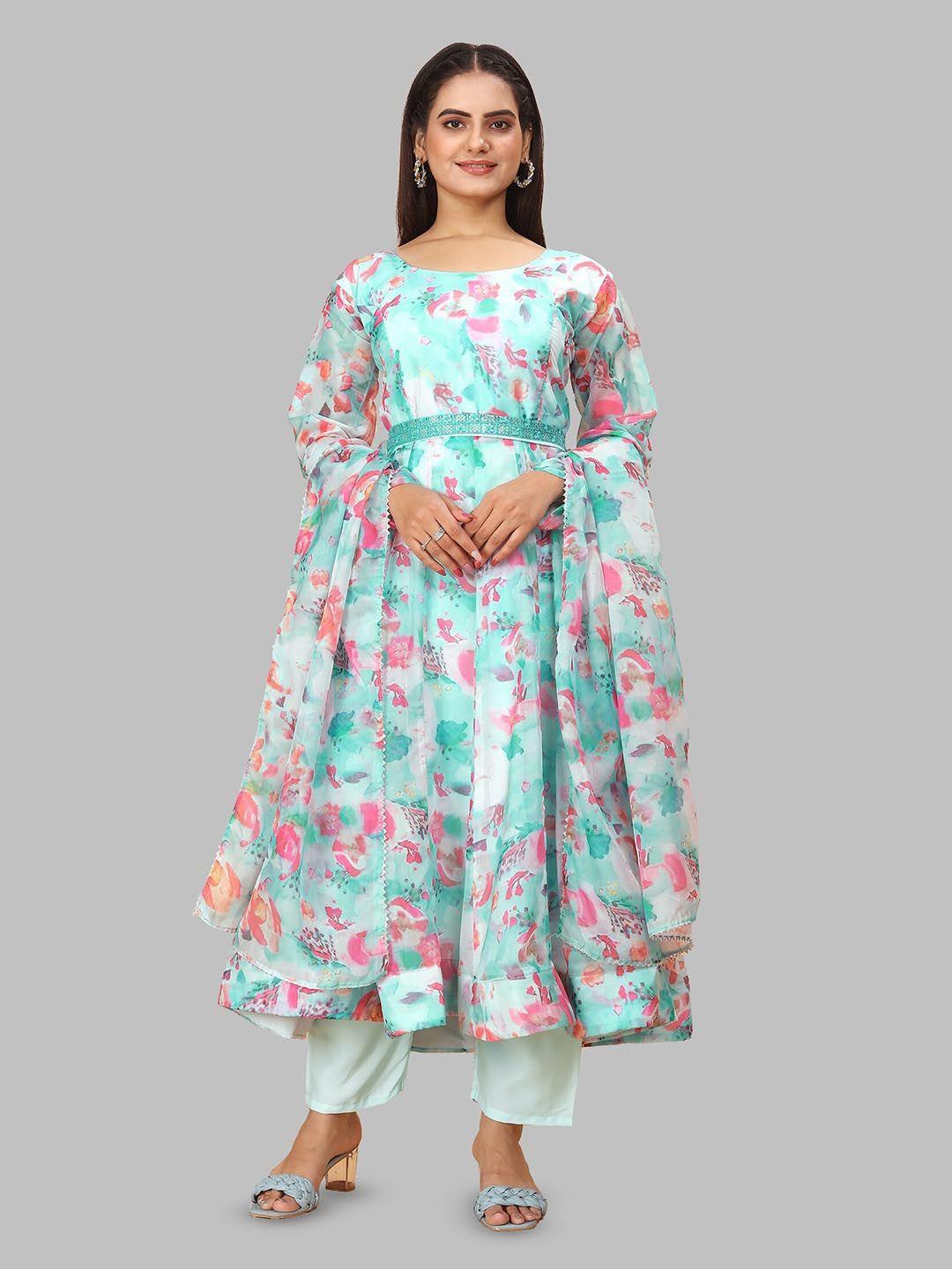 n n enterprise printed anarkali kurta & trousers with dupatta