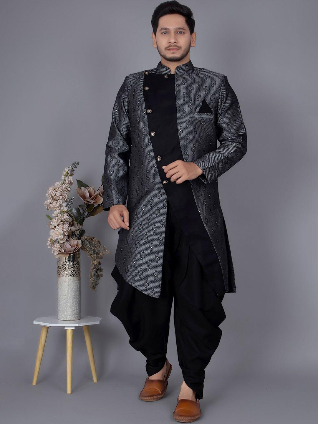 amzira self design mandarin collar cotton sherwani set