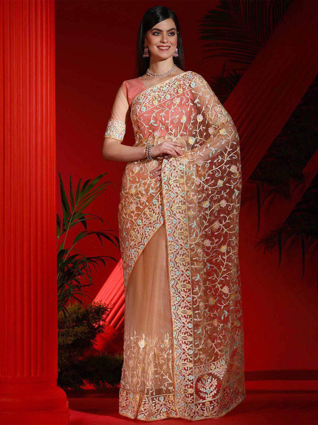 mitera ethnic motifs net designer saree