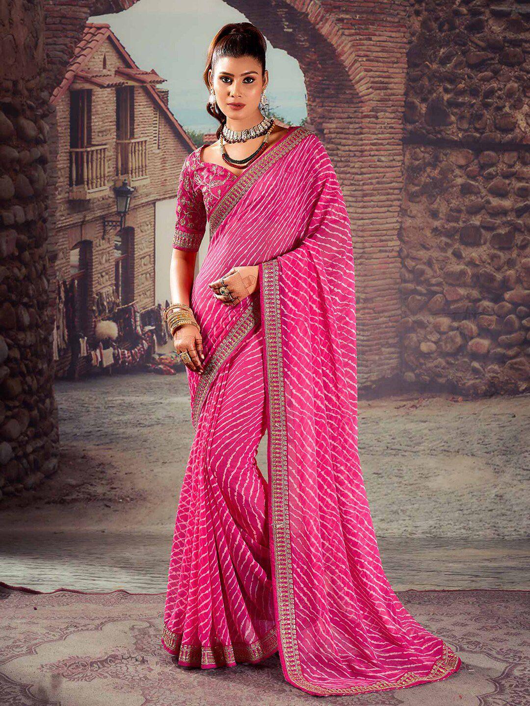 mitera pink leheriya sequinned pure georgette designer leheriya saree