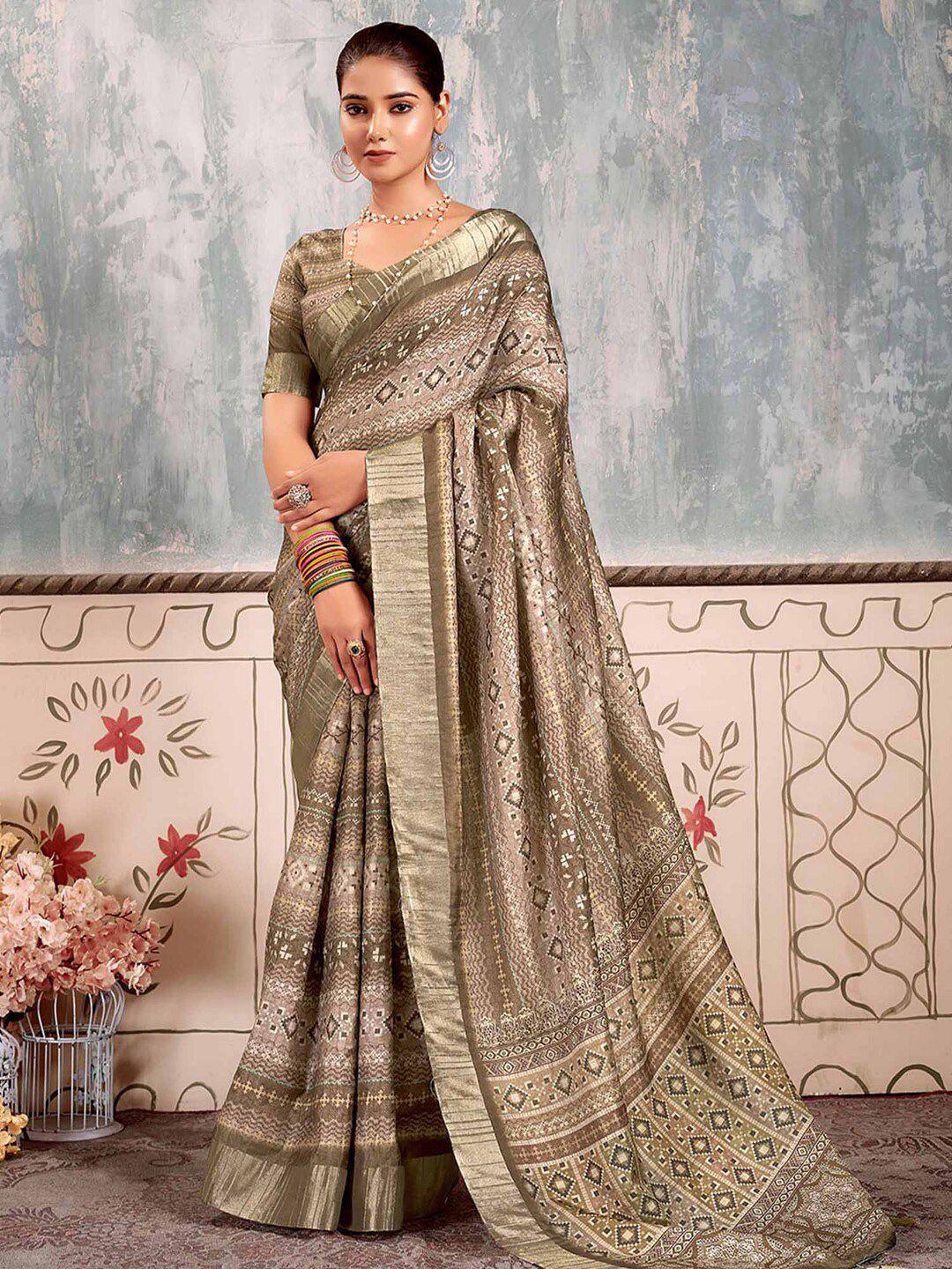 mitera olive green paisley zari silk blend designer sungudi saree