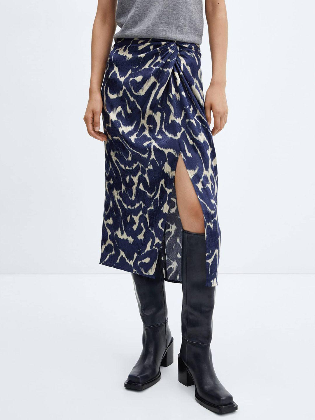 mango printed a-line midi slit skirt