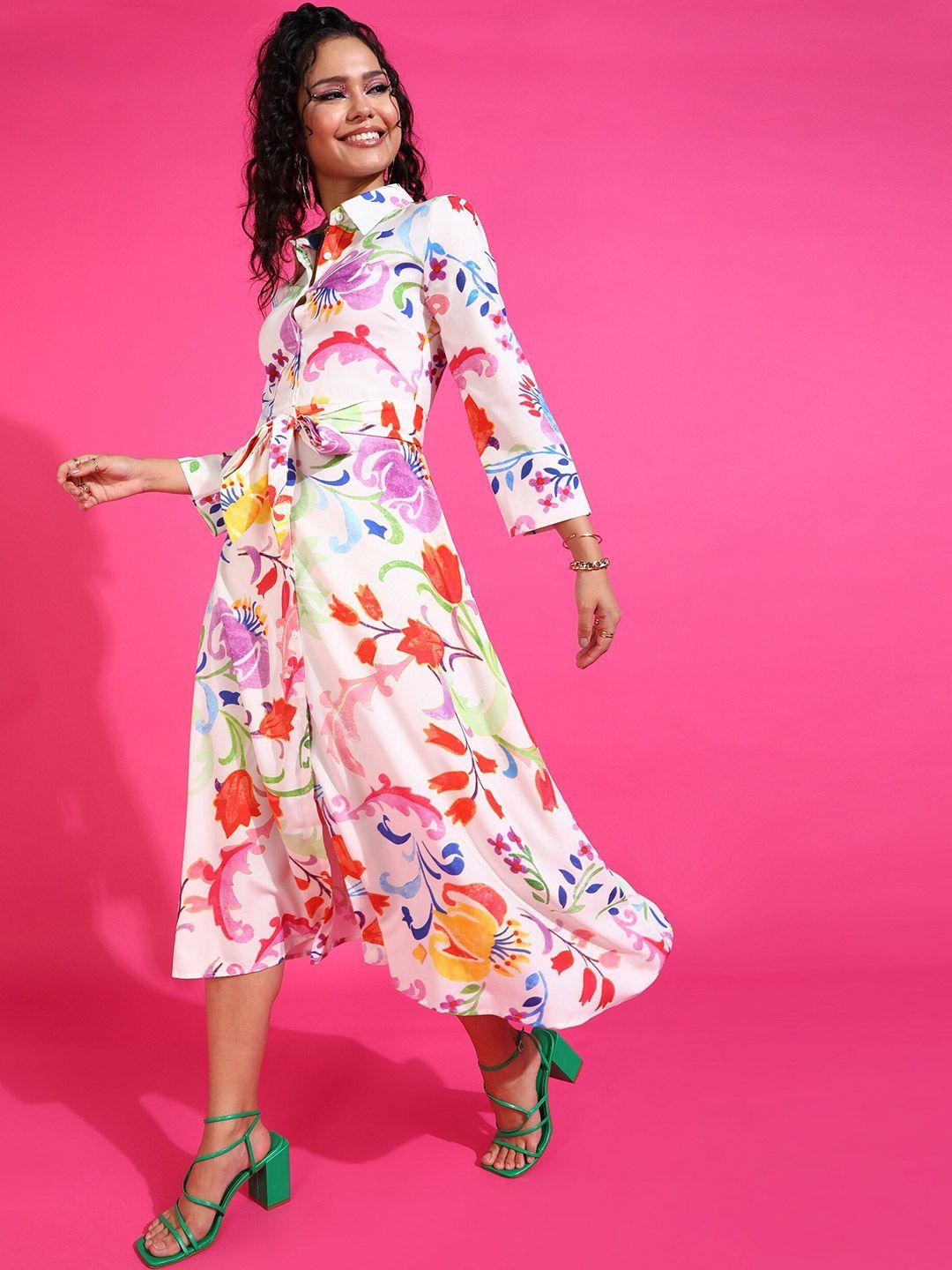 sheczzar multicoloured floral print crepe fit & flare maxi dress