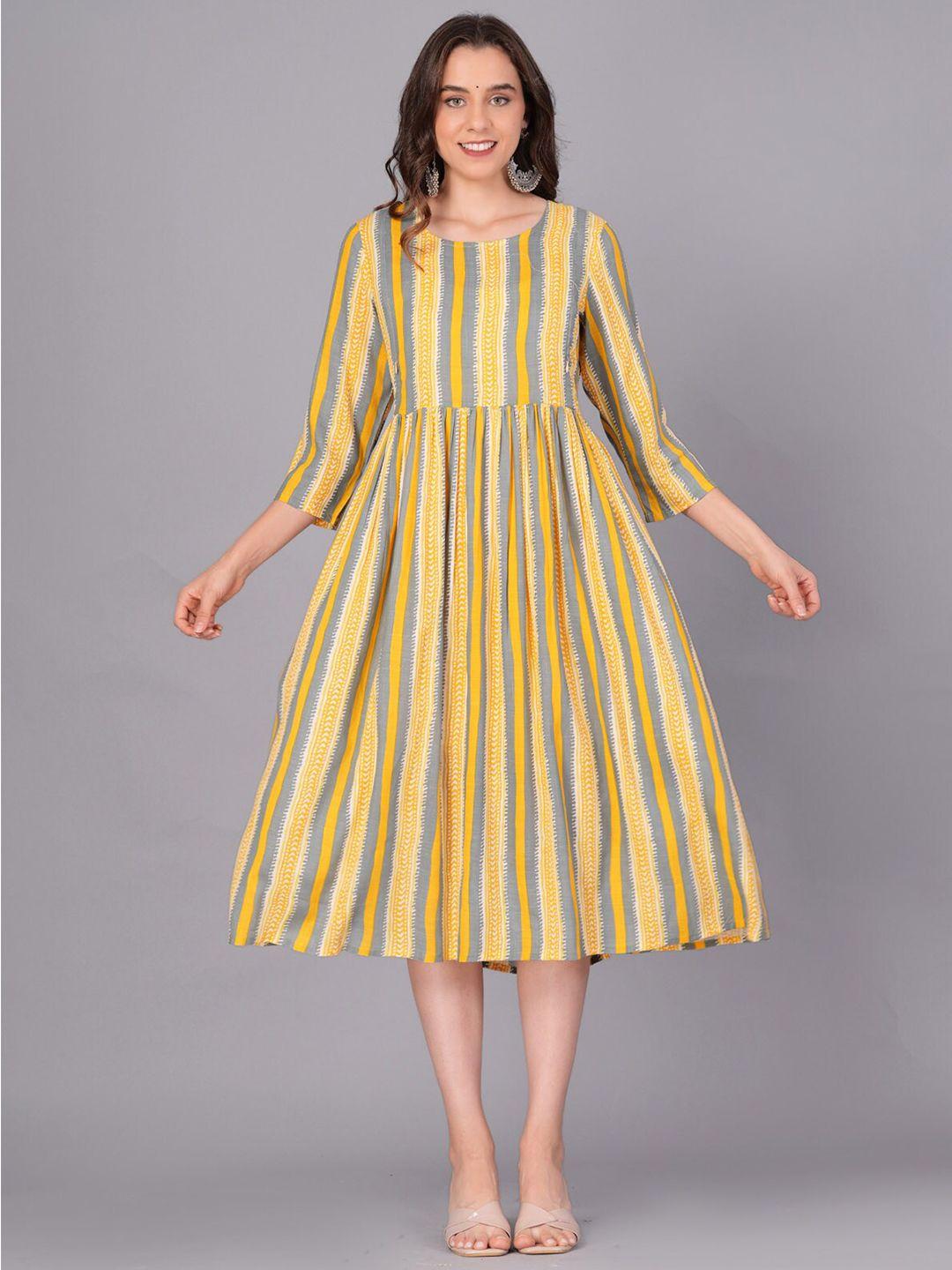 baesd mustard yellow & white striped maternity a-line dress