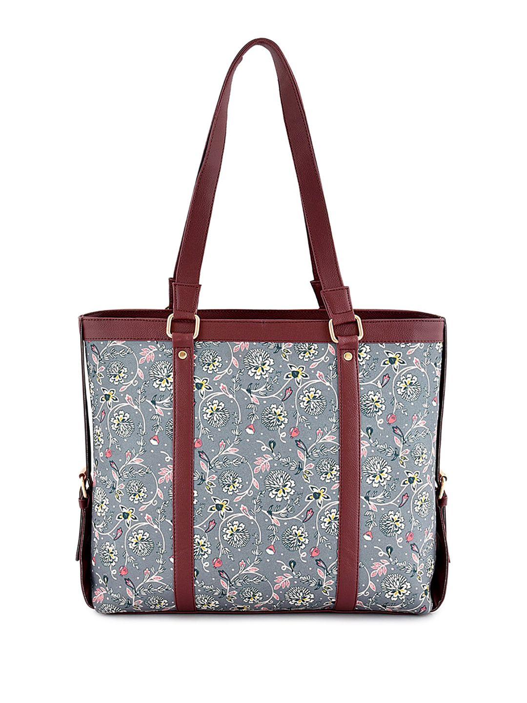 anouk grey floral printed oversized structured tote bag