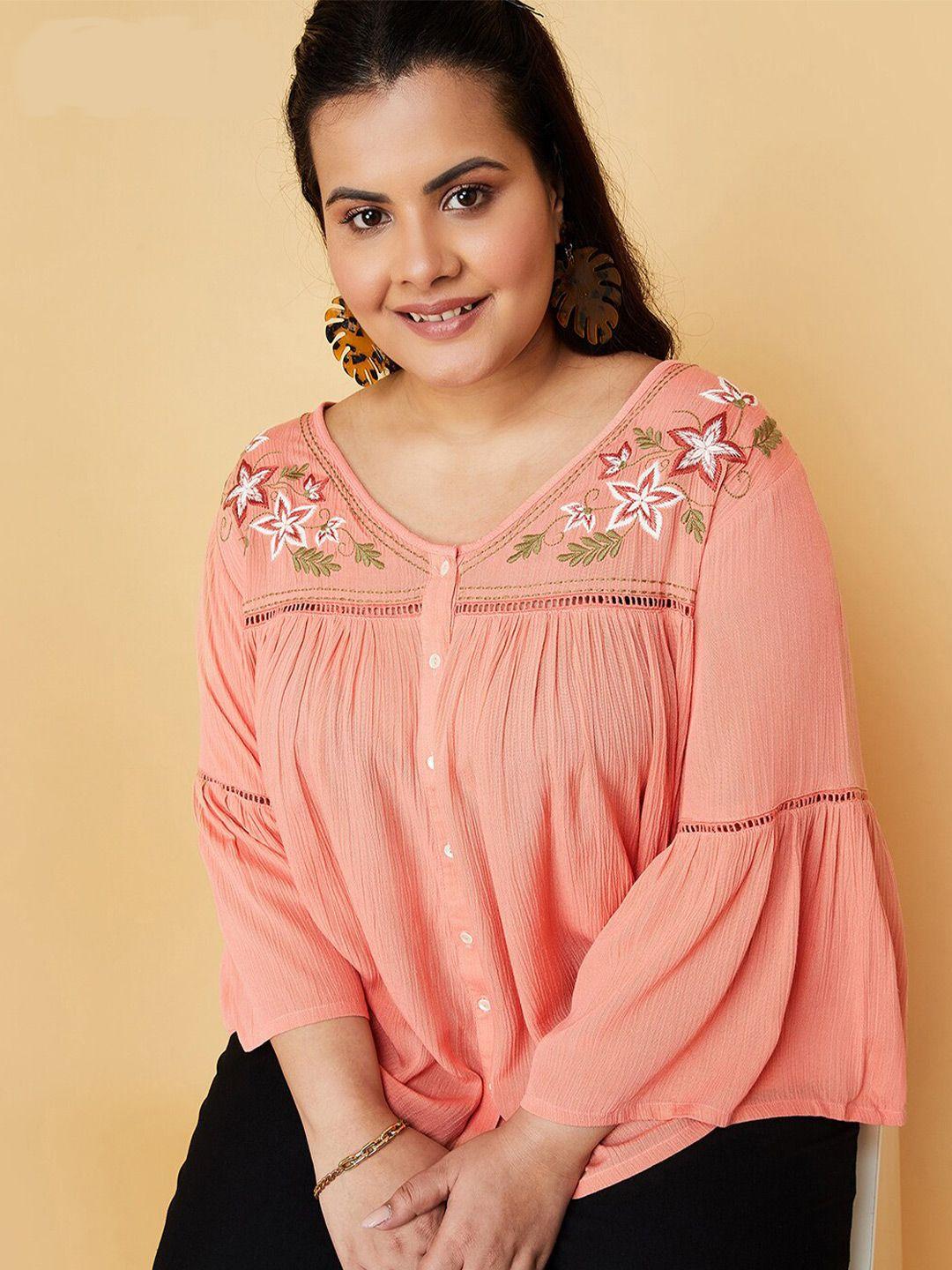 max plus size floral embroidered flared sleeve top