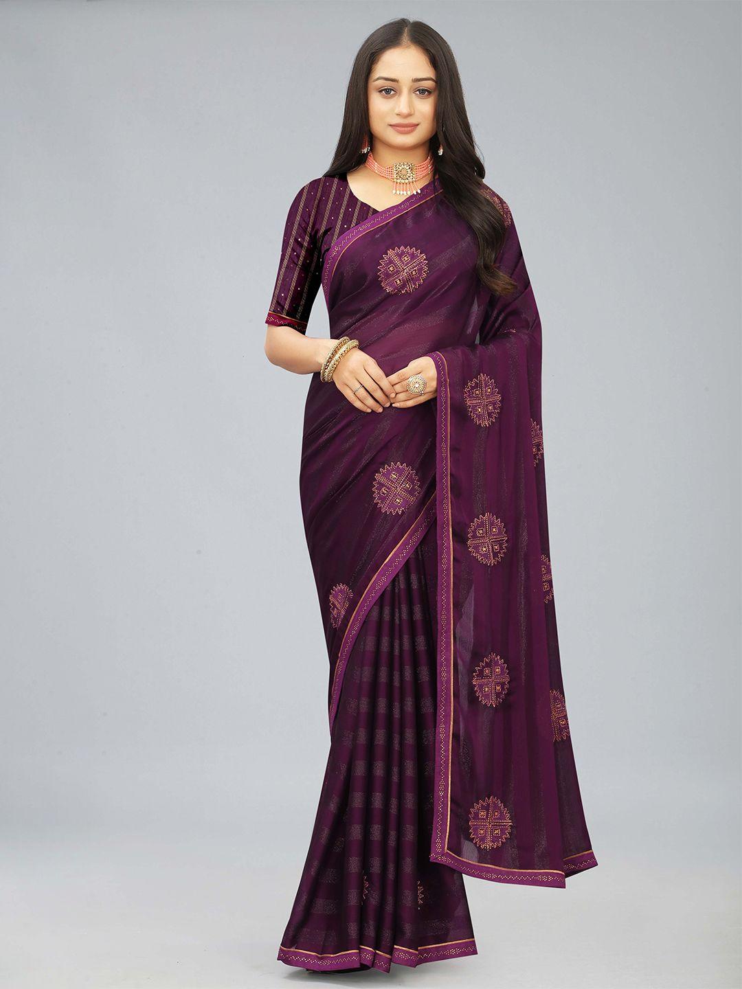 kiwie lavender beads and stones poly chiffon heavy work saree